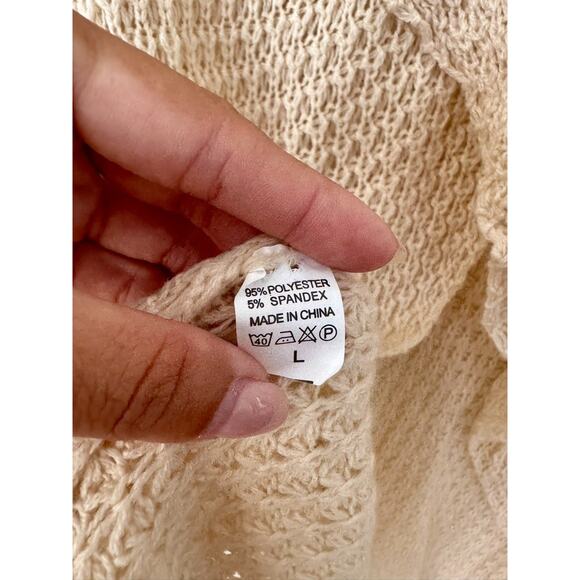 Women's Khaki Waffle Knit Cowl Neck Cover Up Sweater Size Large - Picture 9 of 9